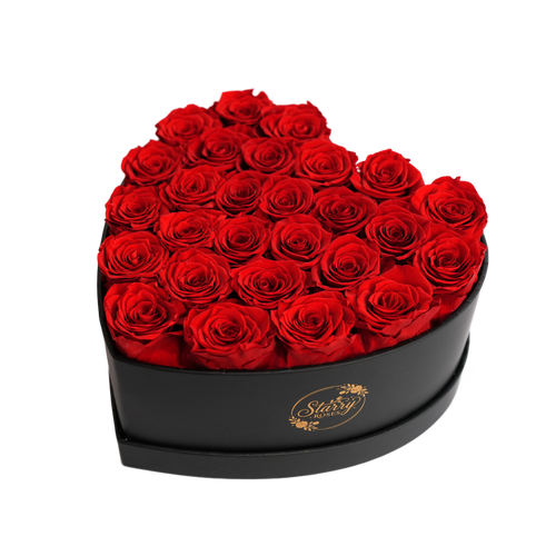 Large Heart Black Box Red Forever Roses product display on white background.