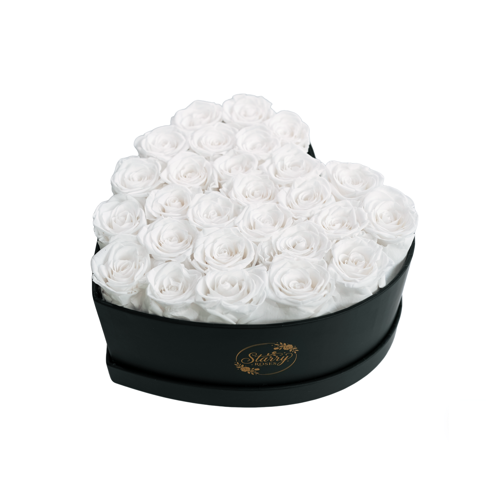 Large Heart Black Box White Forever Roses product display on white background.
