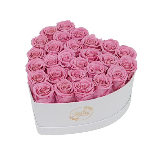 Large Heart White Box Pink Forever Roses product display on white background.
