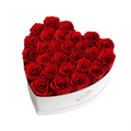 Large Heart White Box Red Forever Roses product display on white background.