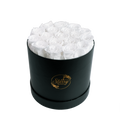 Large Round White Box White Forever Roses product display on white background.