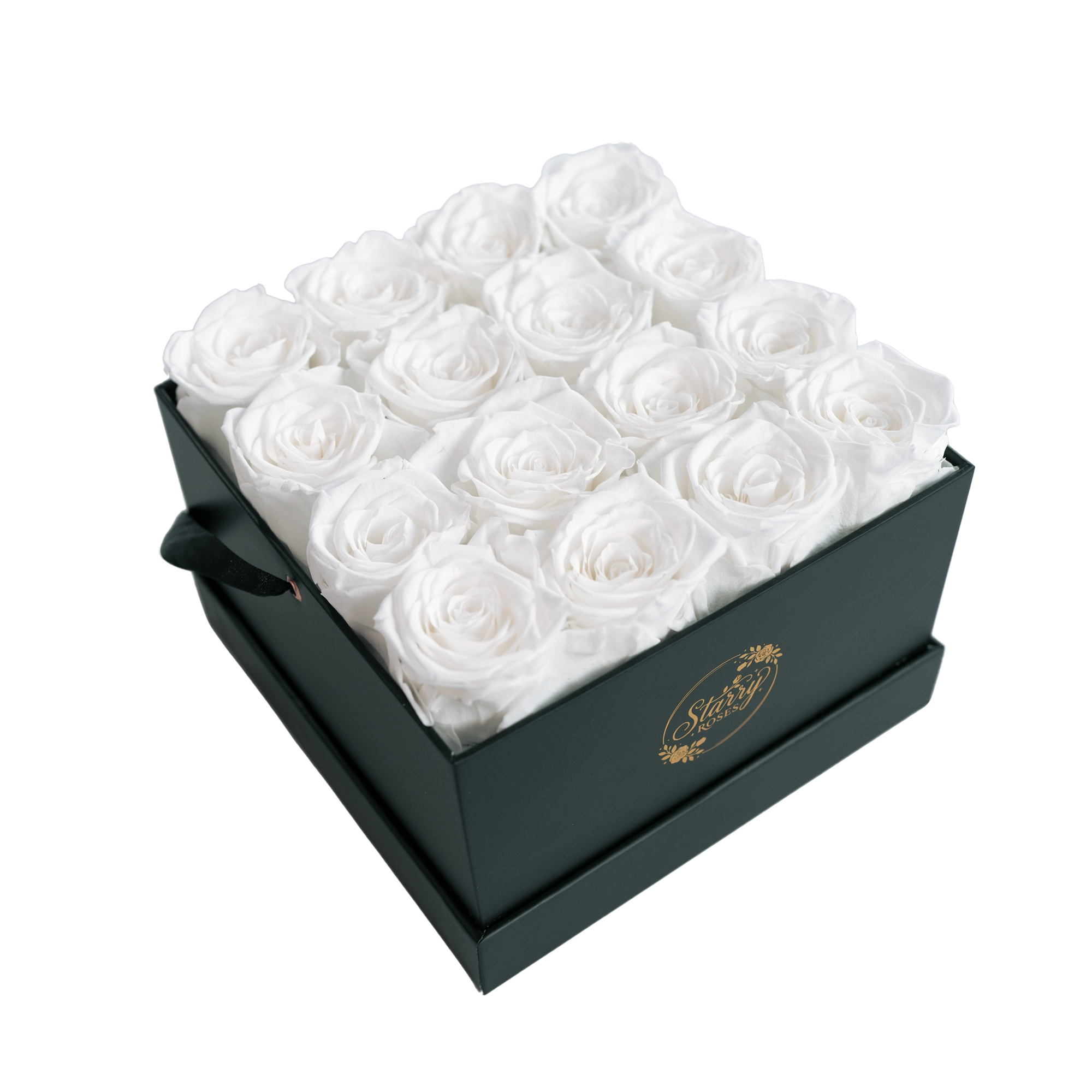 Large Square Black White Forever Roses Box product display on white background.