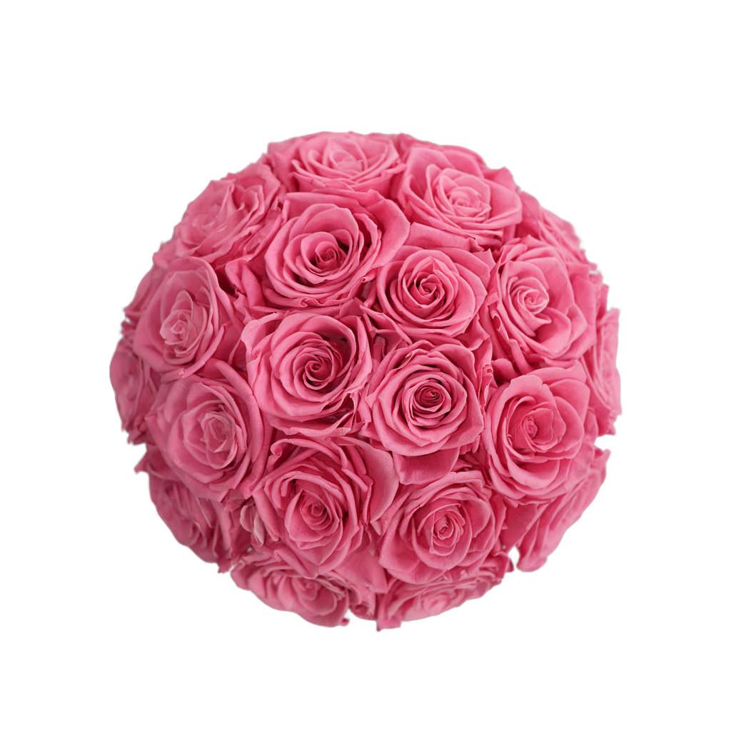 Large Superdome Black Box Forever Pink Roses flat lay overhead view.