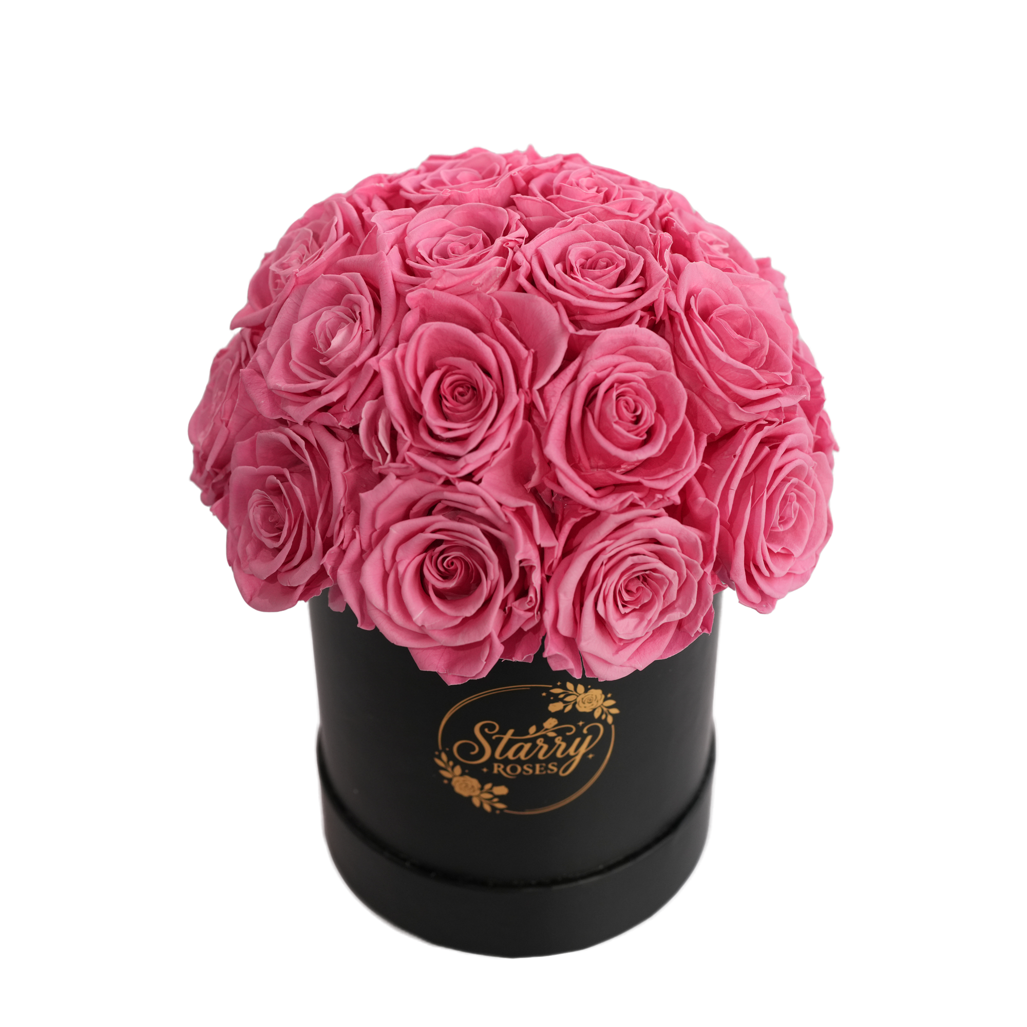 Large Superdome Black Box Pink Forever Roses product display on white background.