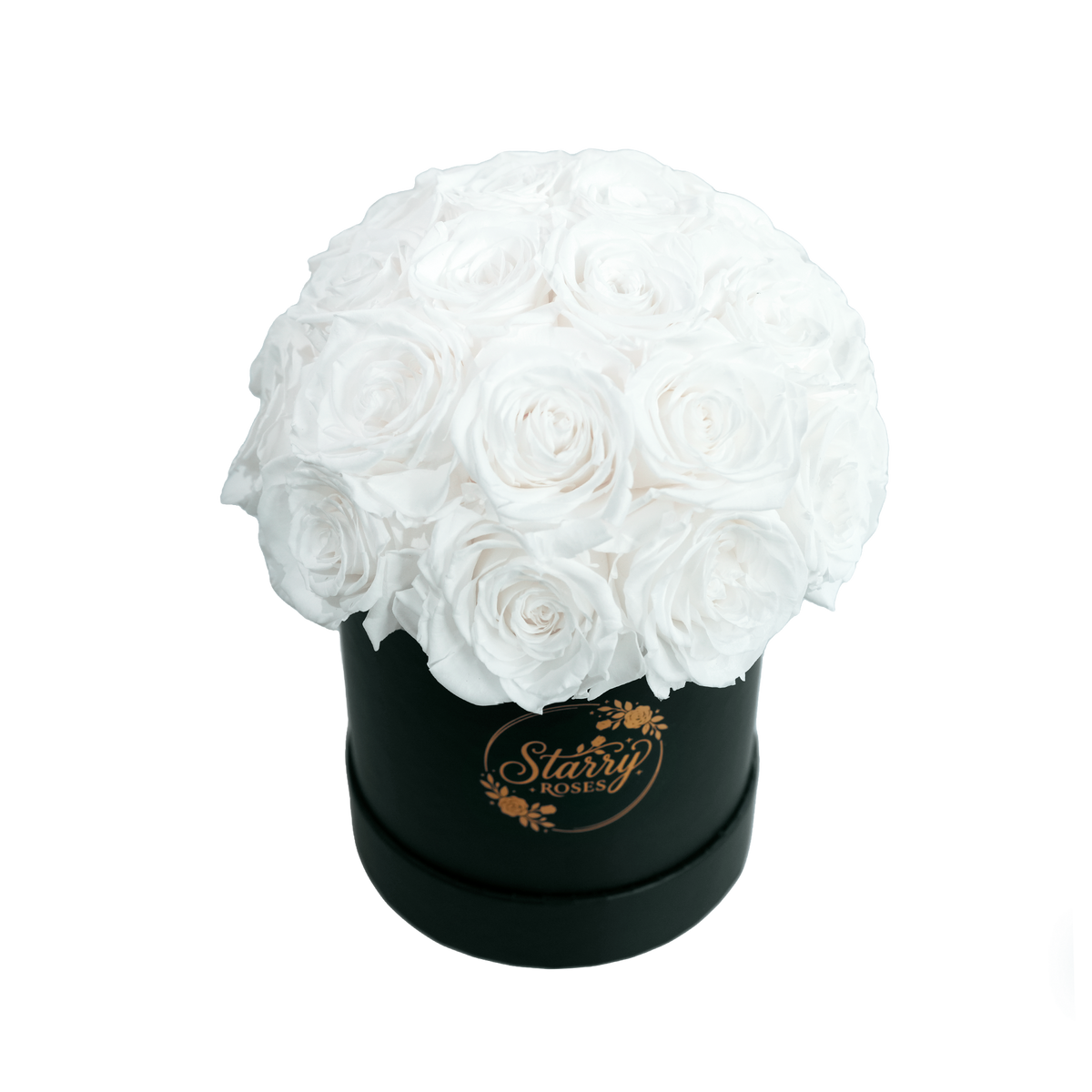 Large Superdome Black Box White Forever Roses product display on white background.
