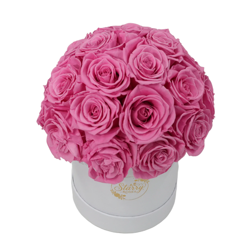 large superdome white box pink forever roses product display on white background.