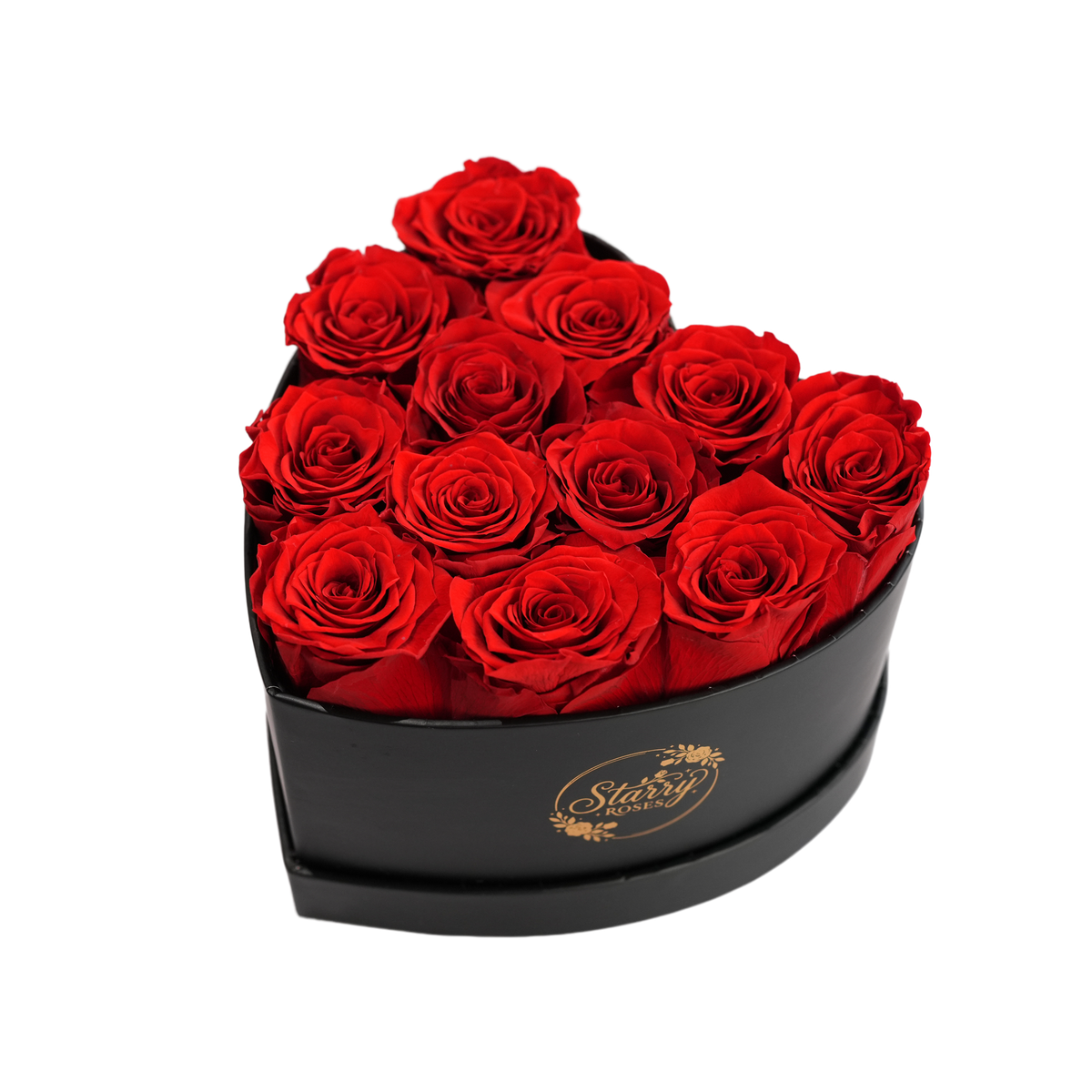 Small Heart Black Box Red Forever Roses product display on white background.
