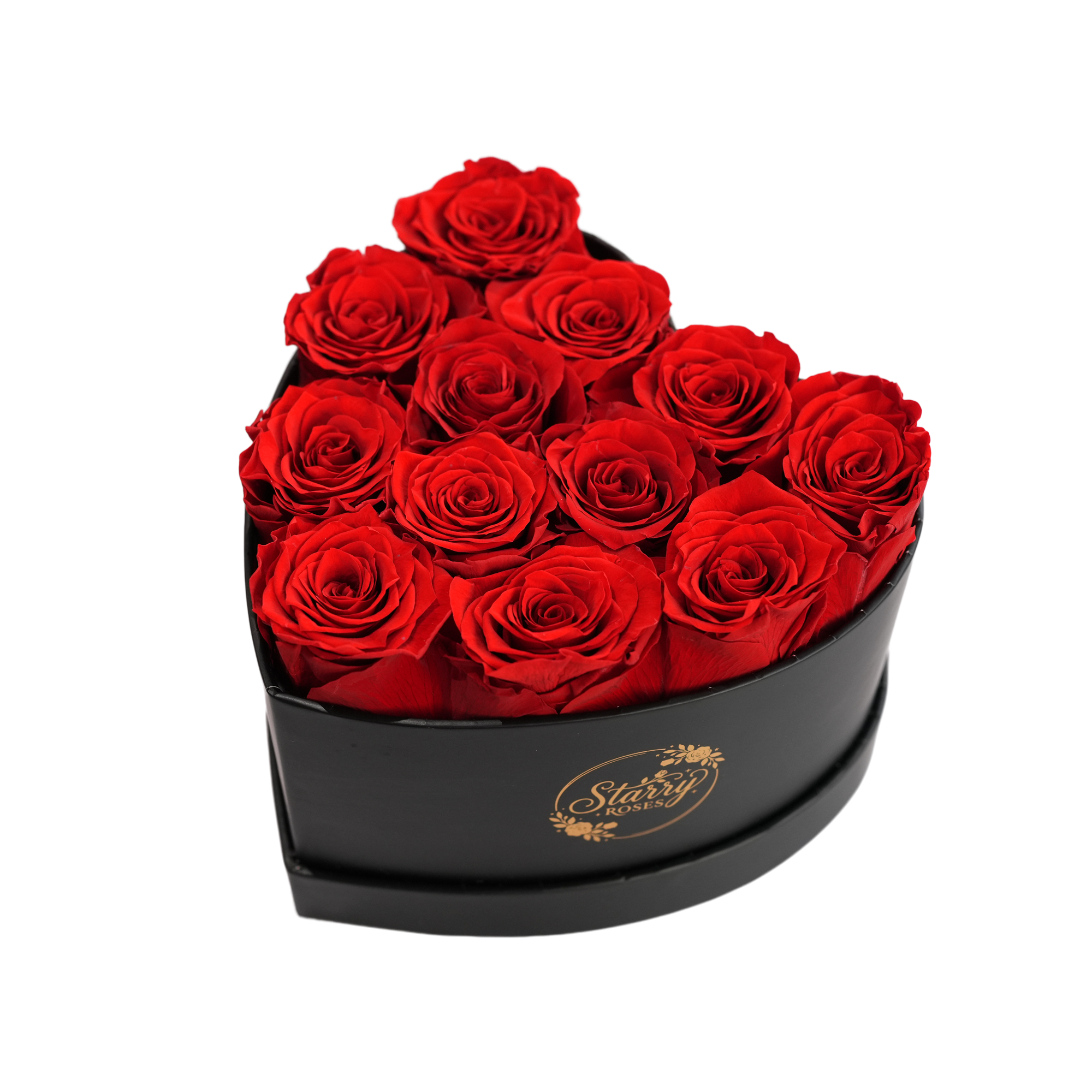 Small Heart Black Box Red Forever Roses product display on white background.