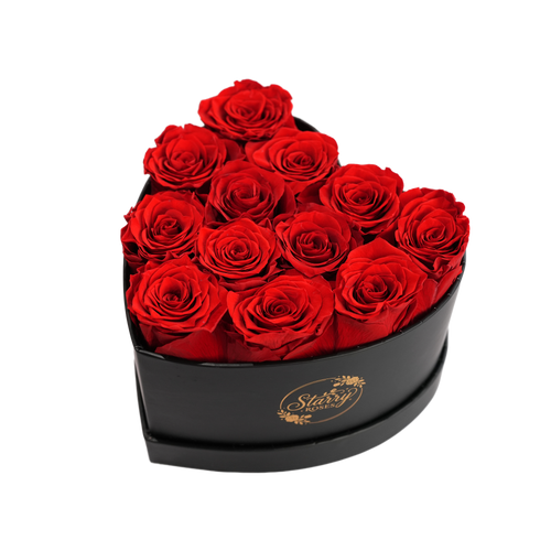 Small Heart Black Box Red Forever Roses product display on white background.